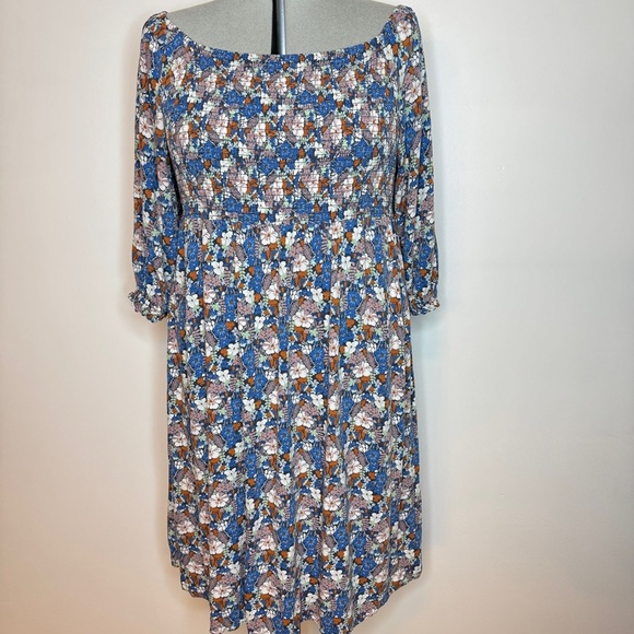 a.n.a Dresses & Skirts - Smocked Blue Floral Off-Shoulder Dress